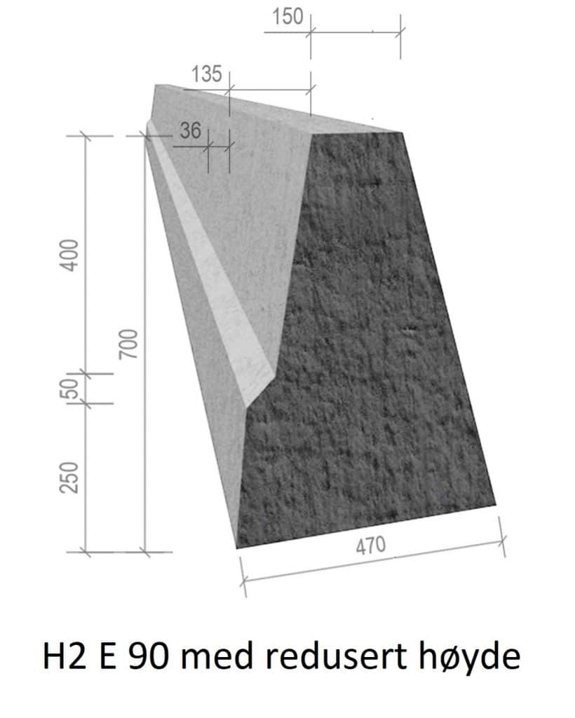 Betongrekkverk H2 E90 med redusert høyde